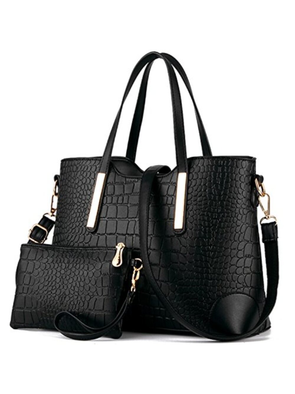 SYKT PU Leather Alligator Grain Satchel Shoulder Tote Bag with Strap